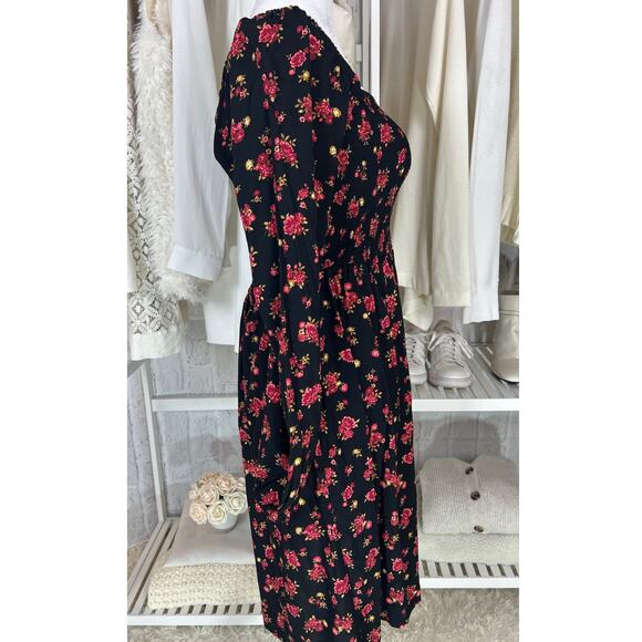 Old Navy Women's Size S Tall Black & Pink Floral Print Fit & Flare Dress #0593 - Picture 4 of 11
